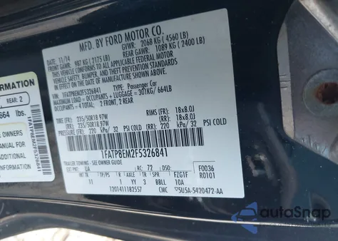 2015 Ford Mustang V6 из США, поврежденный, VIN 1FATP8EM2F5326841